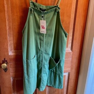 Monki brand overall style mini dress, light green